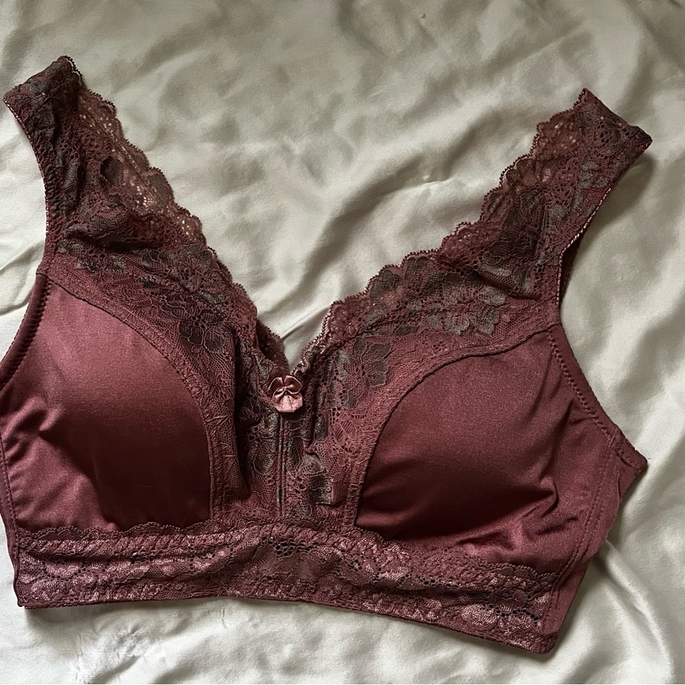 RHONDA SHEAR~MAUVE/LACE~PADDED CAMI BRA~LG